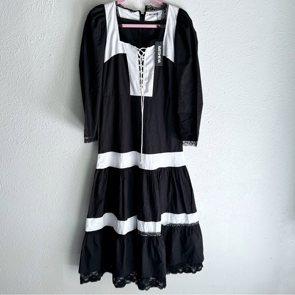 Batsheva Dawn Maxi Long Sleeve Cotton Dress Black White NWT Goth Academia Sz 4 - Picture 2 of 8